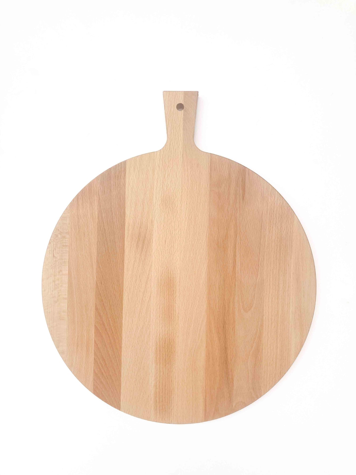 Borrelplank Ronda met Handvat - 35cm Doorsnede - Met naam, tekst of logo gravering - Beukenhout - houtensnijplankenmetlogo.nl