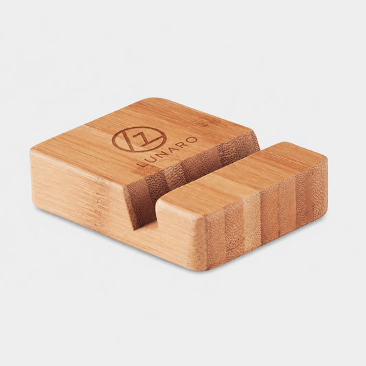 Bamboe Telefoonhouder met Naam of Logo Gegraveerd | Gepersonaliseerd Bureau-accessoire