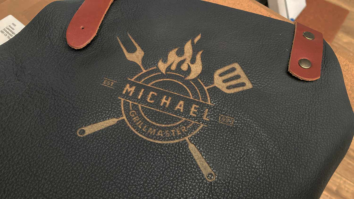 Leren BBQ Schort met naam of logo - Zwart
