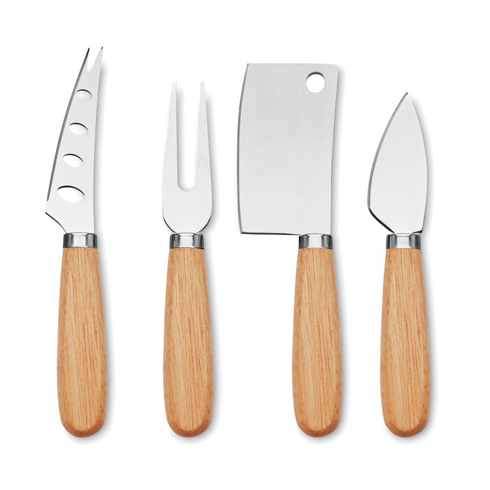 Kaasmesset 4-delig met Houten Handvat Gegraveerd | Gepersonaliseerd Cadeau