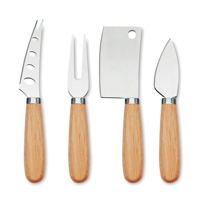 Kaasmesset 4-delig met Houten Handvat Gegraveerd | Gepersonaliseerd Cadeau