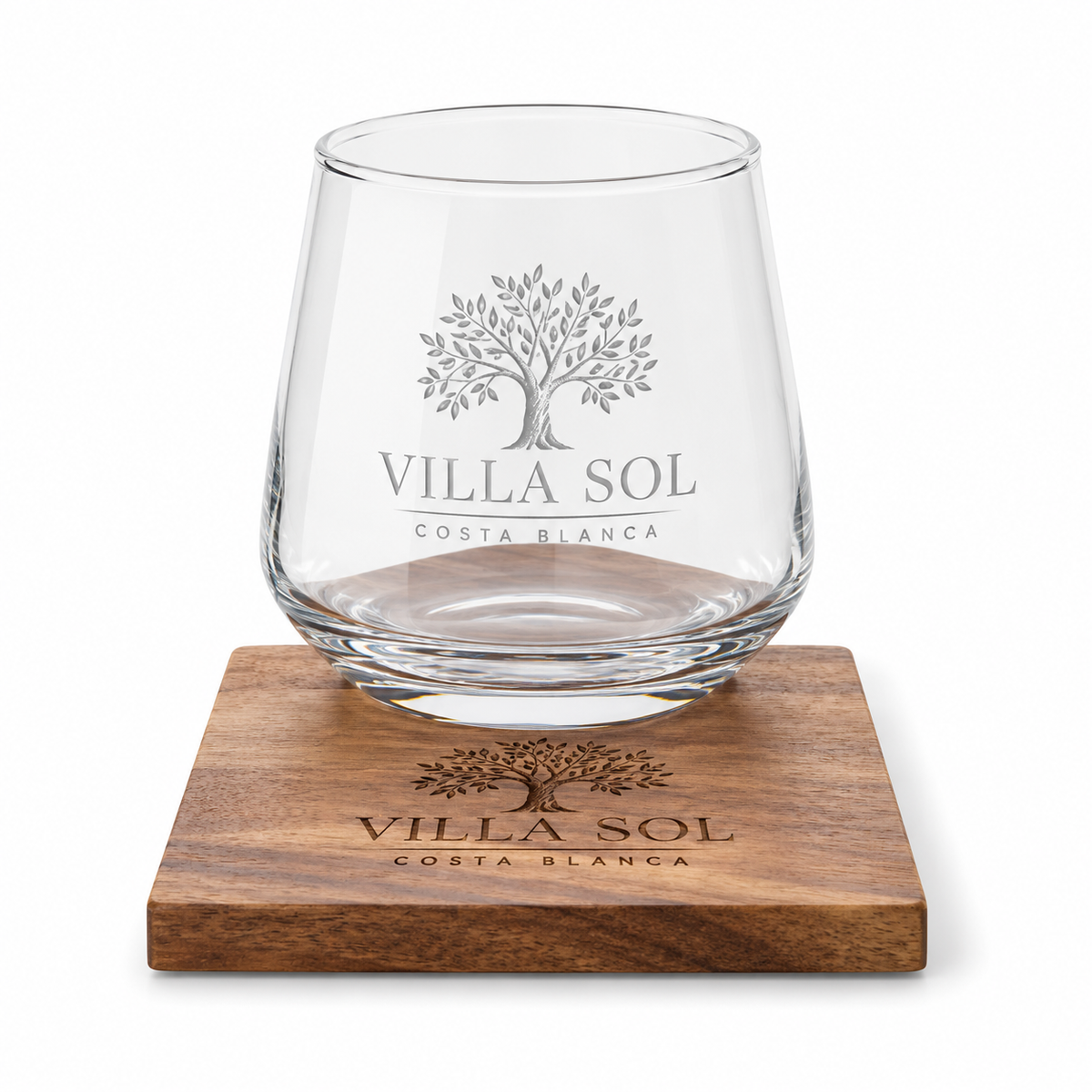 Whiskeyglas met Houten Onderzetter Gegraveerd | Gepersonaliseerd Cadeauset