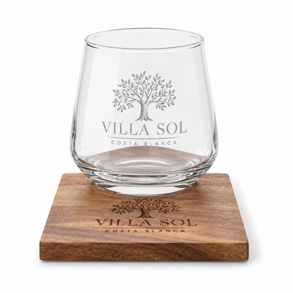 Whiskeyglas met Houten Onderzetter Gegraveerd | Gepersonaliseerd Cadeauset