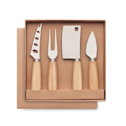 Kaasmesset 4-delig met Houten Handvat Gegraveerd | Gepersonaliseerd Cadeau