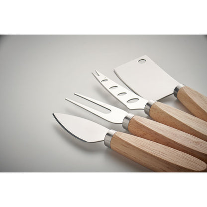 Kaasmesset 4-delig met Houten Handvat Gegraveerd | Gepersonaliseerd Cadeau