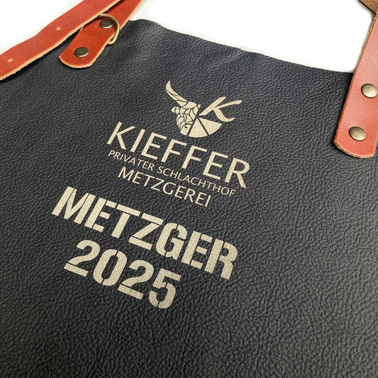 Leren BBQ Schort met naam of logo - Zwart