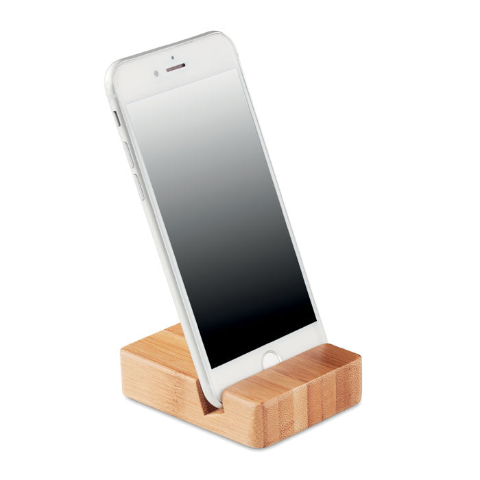 Bamboe Telefoonhouder met Naam of Logo Gegraveerd | Gepersonaliseerd Bureau-accessoire