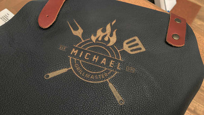 Leren BBQ Schort met naam of logo - Zwart