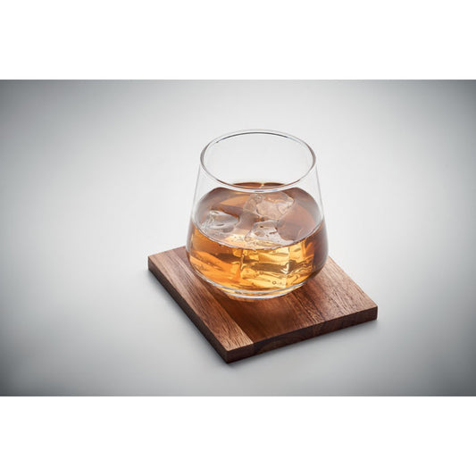 Whiskeyglas met Houten Onderzetter Gegraveerd | Gepersonaliseerd Cadeauset